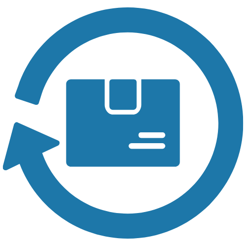 Blue icon of a floppy disk with a recycling arrow on a green background