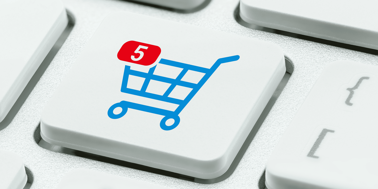 Keyboard key with a shopping cart icon and number 5 on a white background