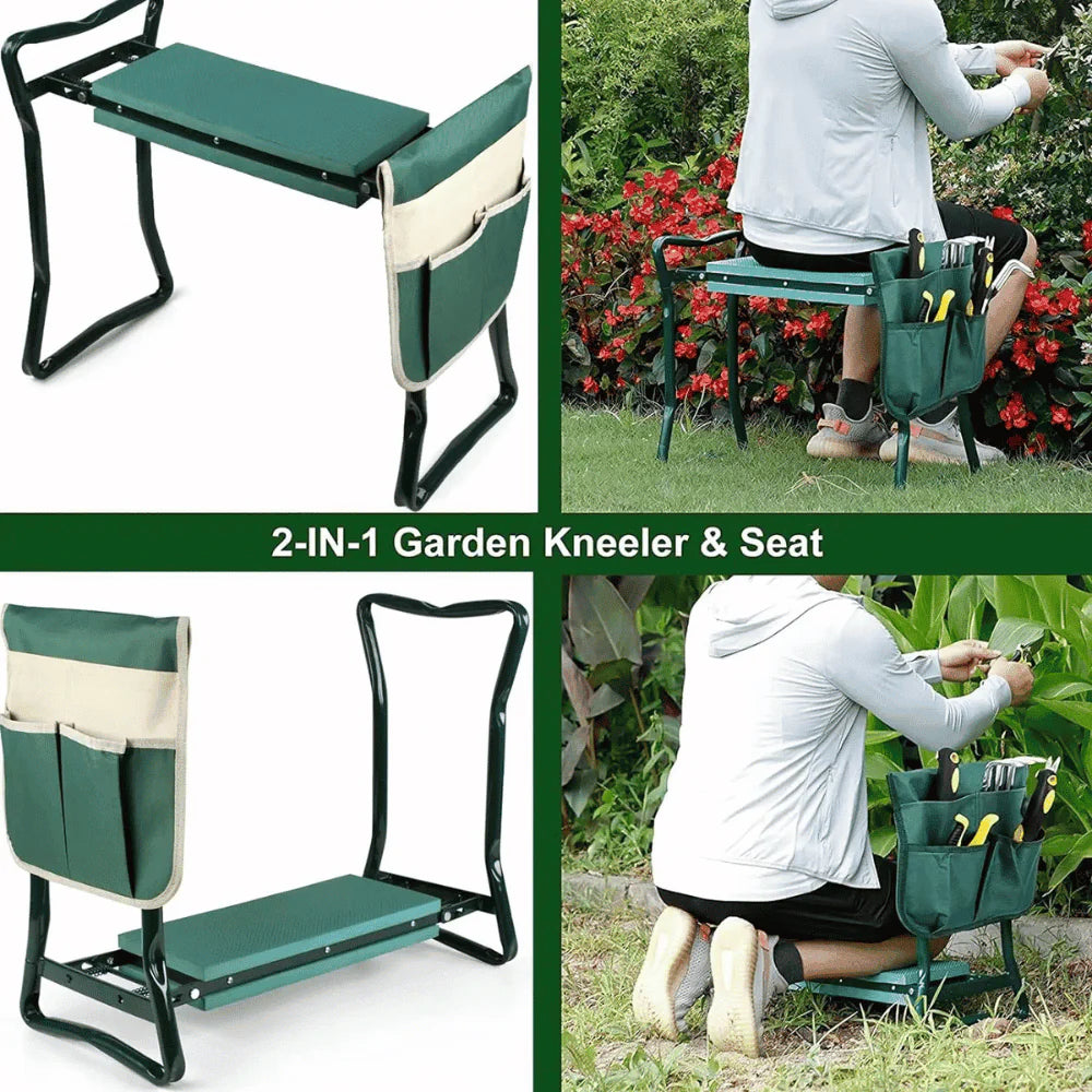 Folding Garden Kneeler Bench 2-in-1 seat and kneeler with tool pouch for gardening and gifting