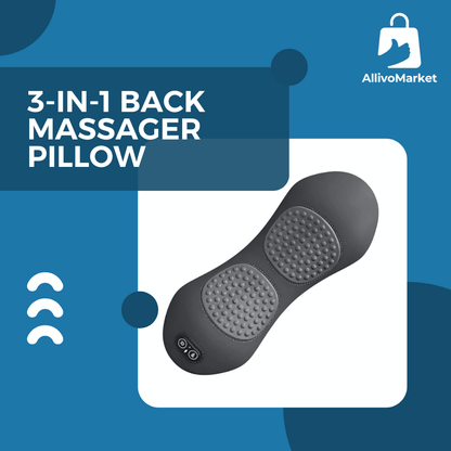 3-in-1 back massager pillow with branding on a blue background