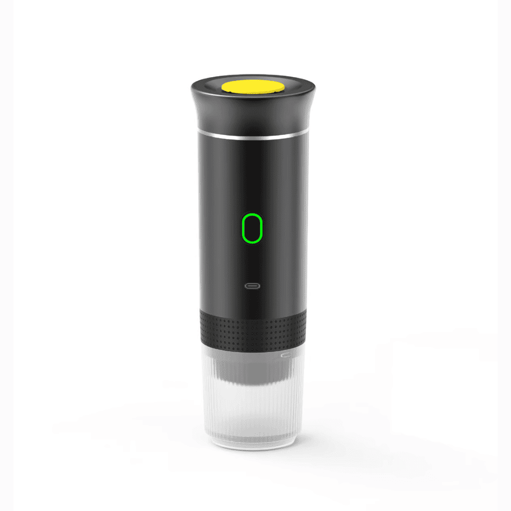 Black and clear electric wine bottle opener on a white background